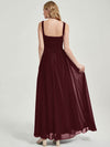 Burgundy V-neckline Pleated Classic Bridesmaid Dress-Flori