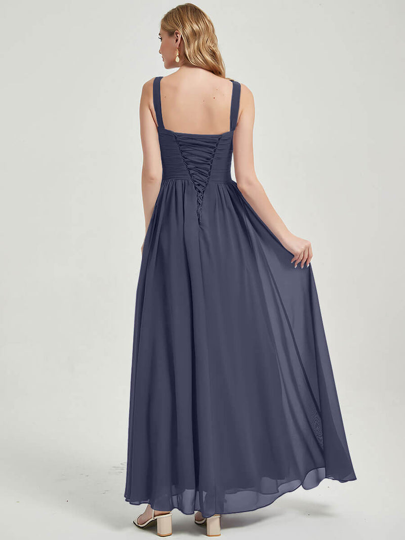 Flori Stormy V-neckline Pleated Classic Bridesmaid Dress