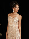 Champagne Gold Luxury Sequin Sweetheart Strapless Slit Mermaid Formal Gown - Victoria