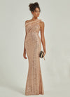 Luxury Feather Sequin One Shoulder Neckline Mermaid Floor Length Formal Gown