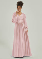 A Line Maxi Satin Blush bridesmaid dresses AM31004 Josie NZ Bridal a