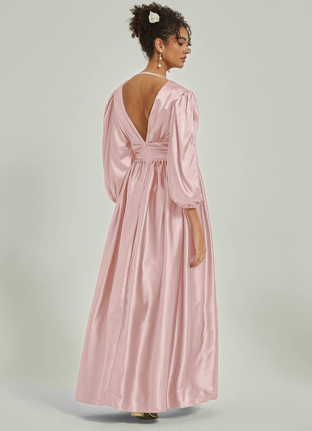 A Line Maxi Satin Blush bridesmaid dresses AM31004 Josie NZ Bridal a