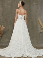 Diamond White Lace Spaghetti Straps Wedding Dress with Convertible  Train Emily
