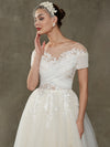 A-line Tulle Lace Floor Length Sweetheart Wedding Dress With Short Sleeves  Sindy
