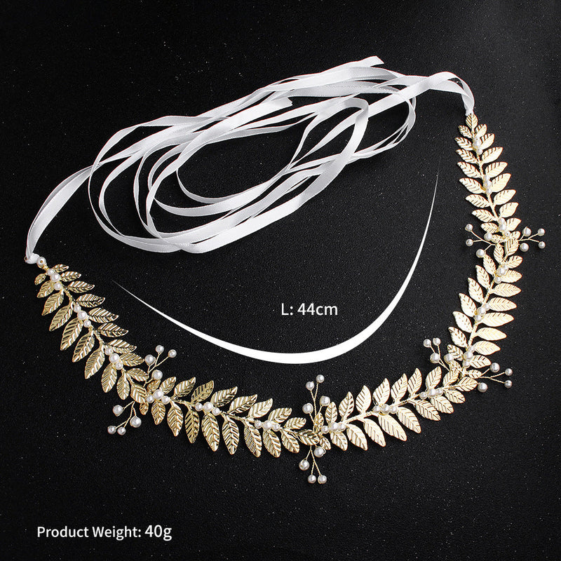 NZ Bridal Western Style Retro Pearl Sashes Golden Leaves Forest Fairy Ornaments Wedding Dress Waist chain