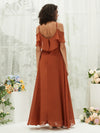 Burnt Orange Chiffon Cold Shoulder Bridesmaid Dress Fiena