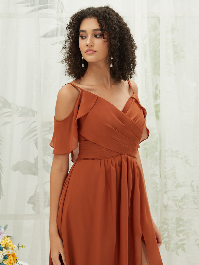 Burnt Orange Chiffon Cold Shoulder Bridesmaid Dress Fiena For Women from NZ Bridal