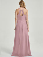 Floor length halter neckline chiffon fabric Bridesmaid Dress Sarah