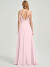  Double Spaghetti Straps Slit Lace Chiffon Blush Bridesmaid Dress - Thana