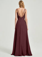 Cabernet Double Spaghetti Straps Slit Lace Chiffon Bridesmaid Dress - Thana