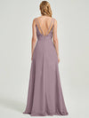 Double Spaghetti Straps Slit Lace Chiffon Floor Length Bridesmaid Dress - Thana