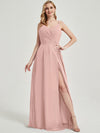 Dusty Pink Double Spaghetti Straps Slit Lace Chiffon Bridesmaid Dress - Thana