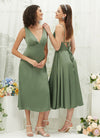 Olive Satin V Neck Bridesmaid Dress Gloria  Ceci