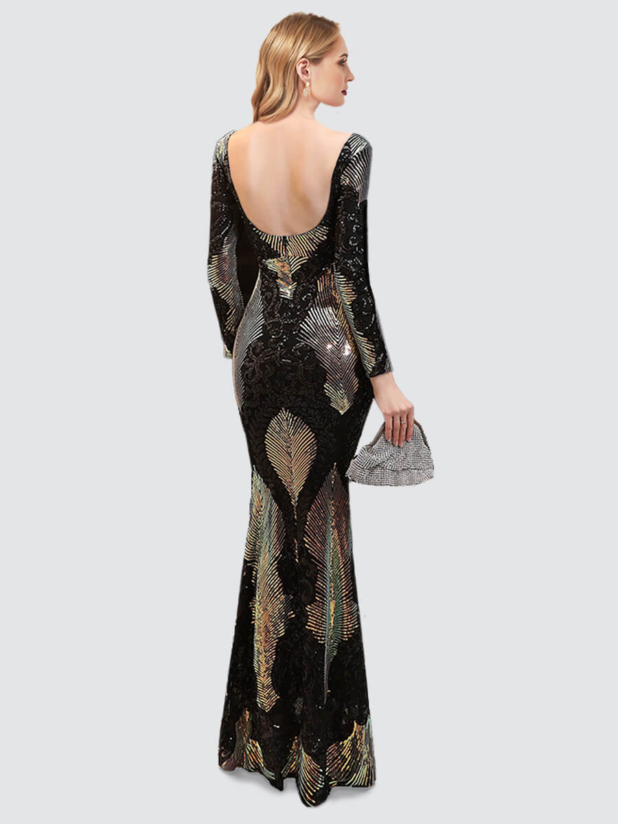 Black Sequin Prom Dress Long Sleeves 023JQ Madison NZ Bridal a