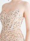 Champagne Gold Luxury Sequin Sweetheart Strapless Slit Mermaid Formal Gown detail1