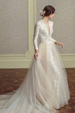 Diamond White Backless Long Sleeves Lace Wedding Dresses TM31102 Brielle NZ Bridal d