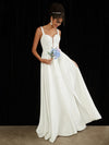 Crepe Sheer V-Neck A-Line Slit Floor Length Wedding Dress Lydia