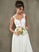 Lydia Crepe Sheer V-Neck A-Line Slit Floor Length Wedding Dress 