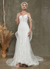 White Mermaid Sweetheart Off Shoulder Wedding Dress with Detachable Train Lolly