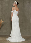 Diamond White Mermaid Sweetheart Off Shoulder Wedding Dress with Detachable Train Lolly