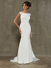 Bai Crepe Mermaid Lace Cap Sleeve Wedding Gown with Train 