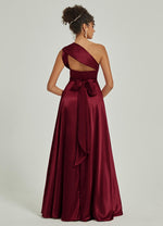 Multi Ways Wrap Convertible Slit Bridesmaid Butterfly Sleeves & One Shoulder & Strapless & Off-shoulder & Straps & Halter Neck Satin A Line Dress Floor Length Gown with Pocket Winnie