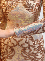 Long Sleeves Backless Champagne Gold Sequin Prom Dress 023JQ Madison NZ Bridal detail1