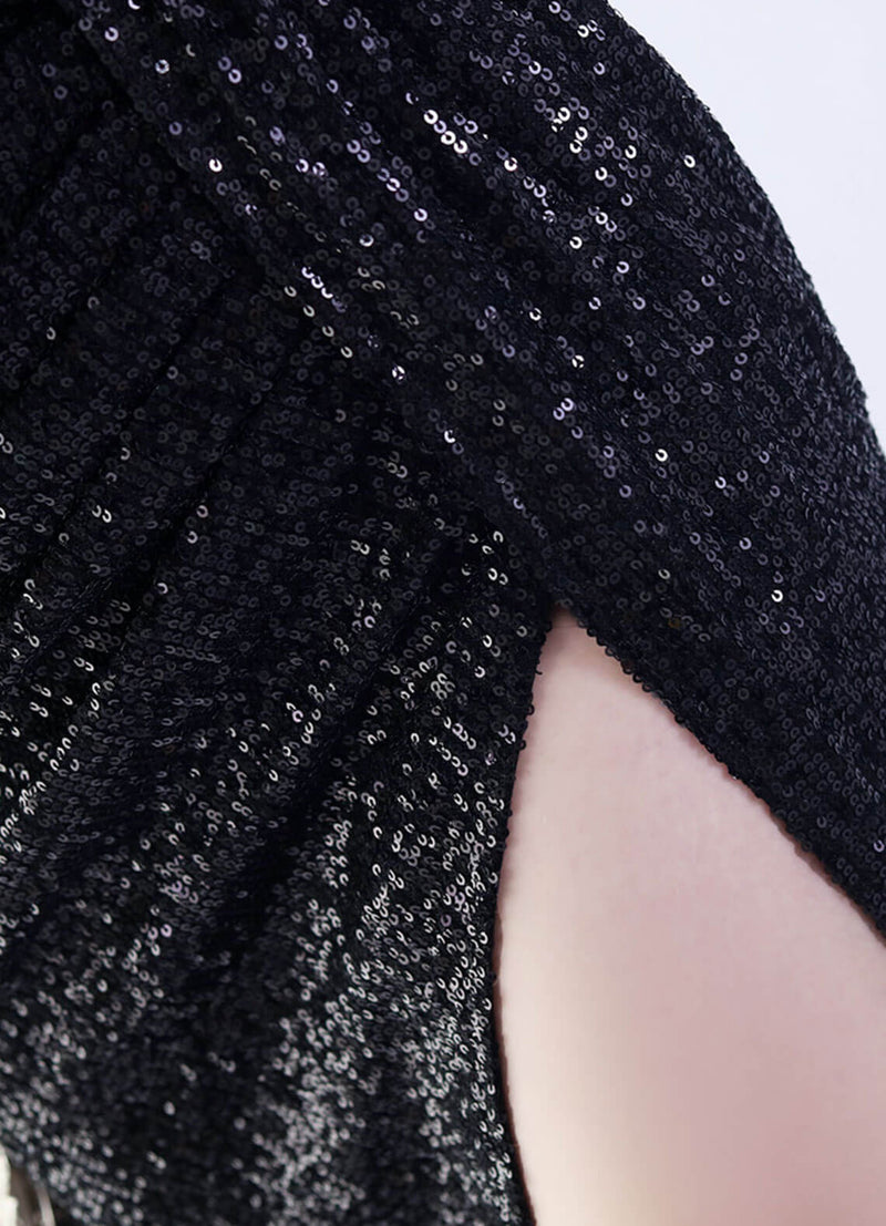 NZ Bridal Black Spaghetti Straps Sequin Maxi Prom Dress 31365 Sadie detail1