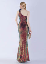 NZ Bridal Blue Multi Feather Sequin Mermaid Formal Dress 31359 Ruby b