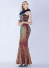 NZ Bridal Blue Multi Feather Sequin Mermaid Formal Dress 31359 Ruby c