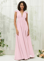 NZ Bridal Blush Cap Sleeves Pleated Chiffon Maxi Bridesmaid Dress R0410 Collins a