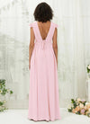 NZ Bridal Blush Cap Sleeves Pleated Chiffon Maxi Bridesmaid Dress R0410 Collins b