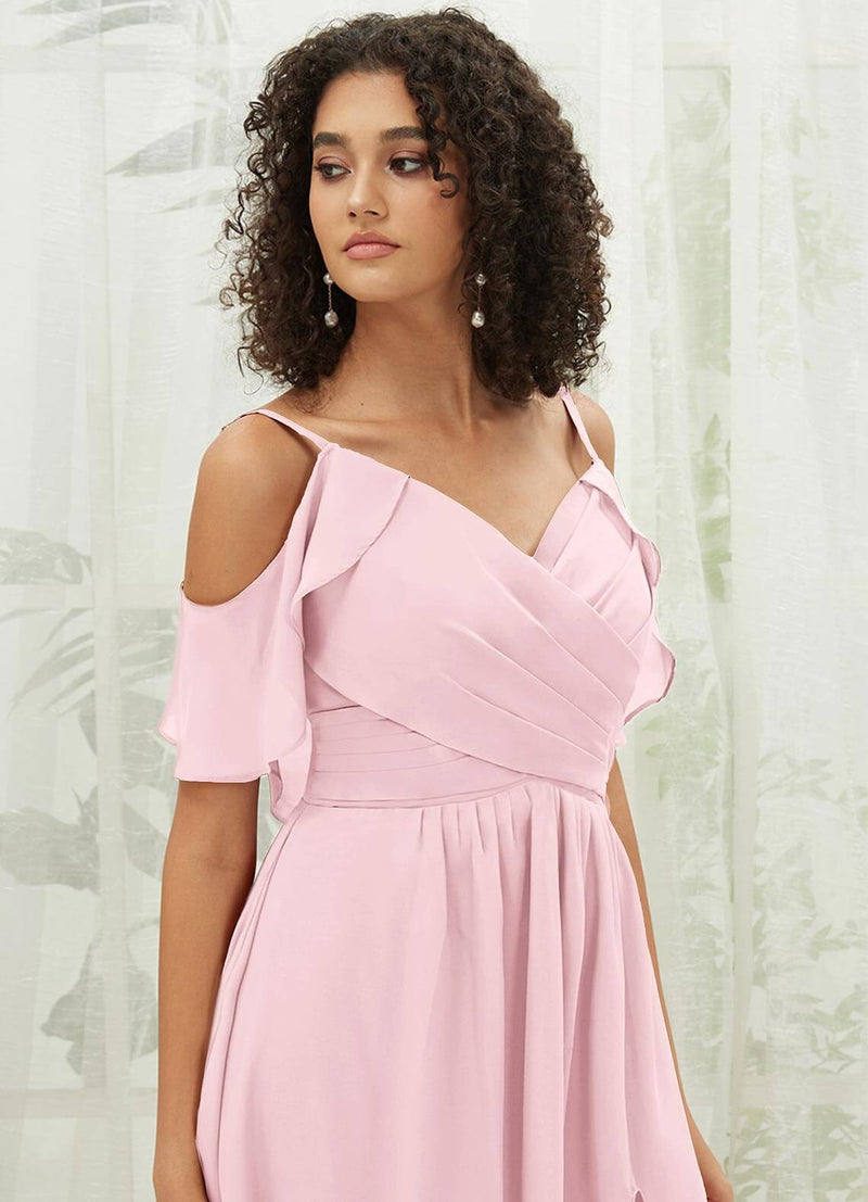 NZ Bridal Blush Flowy Chiffon Slit Bridesmaid Dress AM31003 Fiena d