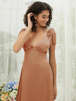 NZ Bridal Bronzer V NeckTea Length Satin bridesmaid dresses BH30512 Gloria d