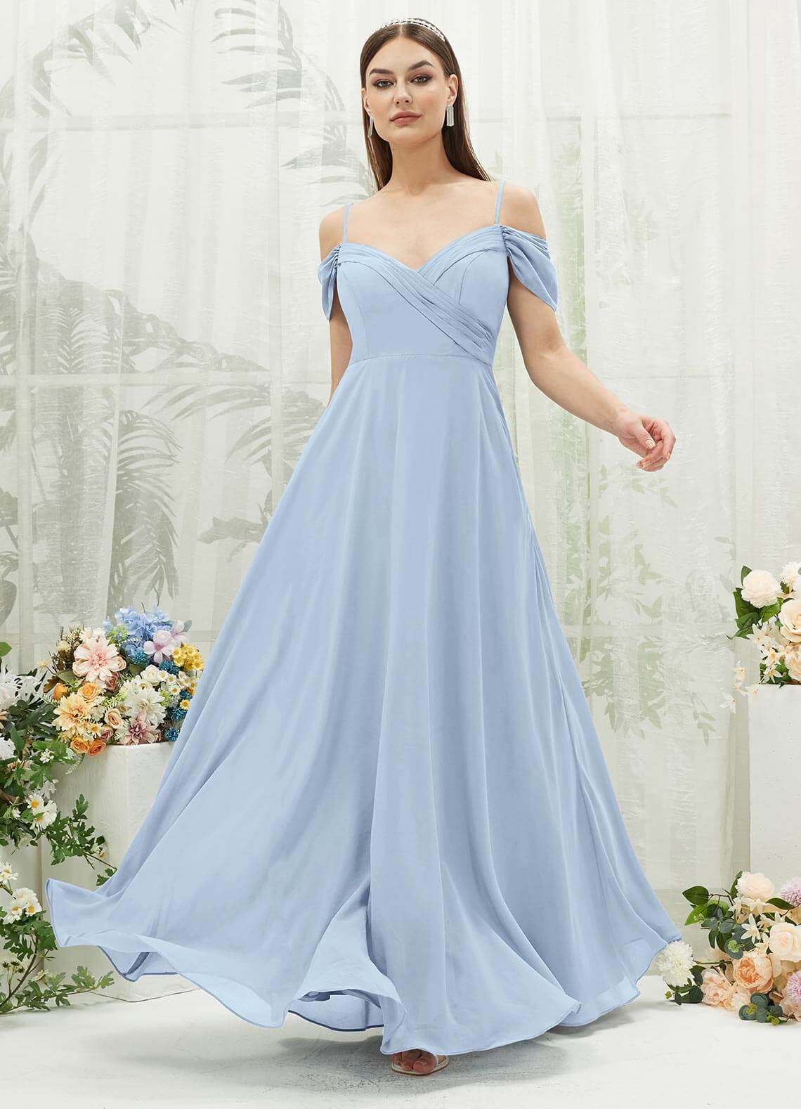 Cornflower Blue Chiffon Cold Shoulder Sweetheart Bridesmaid Dress Pock –  Worn To Love