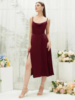 NZ Bridal Cowl Neck Satin Tea Length bridesmaid dresses AA30511 Ceci  Burgundy c