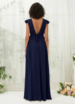 NZ Bridal Dark Navy Pleated V Neck Chiffon bridesmaid dresses R0410 Collins b