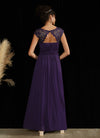 NZ Bridal Dark Purple Boat Neck Chiffon Lace Maxi bridesmaid dresses 09996ep Ryan b