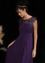 NZ Bridal Dark Purple Boat Neck Chiffon Lace Maxi bridesmaid dresses 09996ep Ryan c