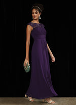 NZ Bridal Dark Purple Boat Neck Chiffon Lace Maxi bridesmaid dresses 09996ep Ryan d