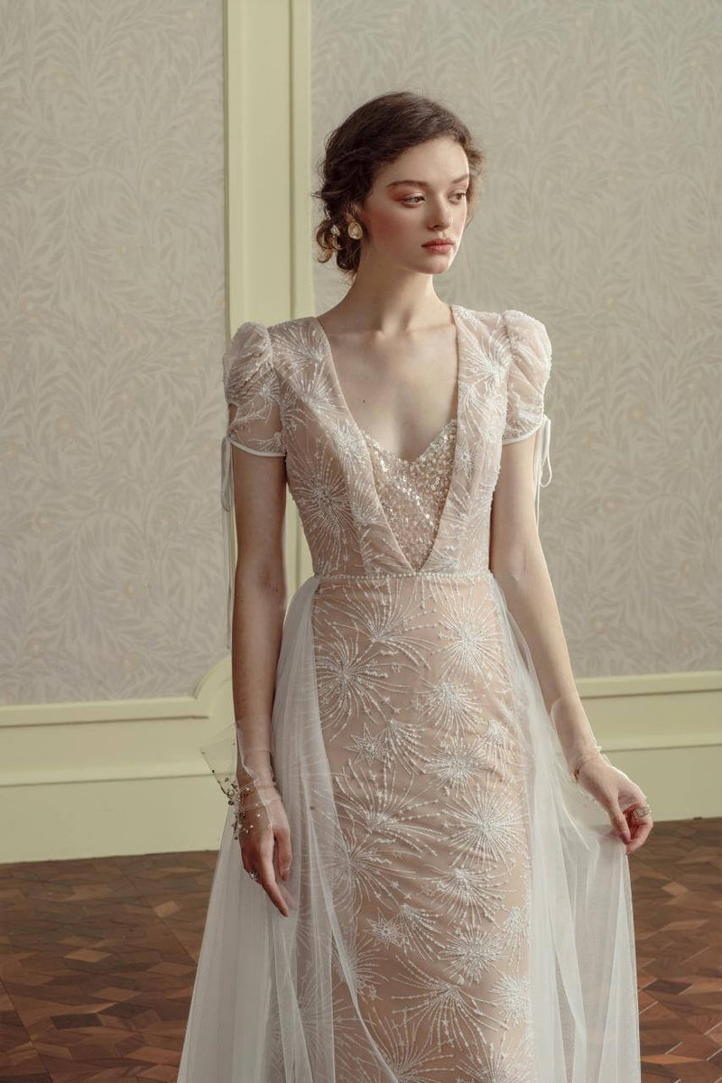 NZ Bridal Diomand White Nude Backless Sheath Lace Wedding Dresses TM31103 Ximena detail1