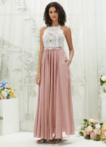 NZ Bridal Dusty Pink Halter Neck Flowy Chiffon bridesmaid dresses TC0426 Heidi a