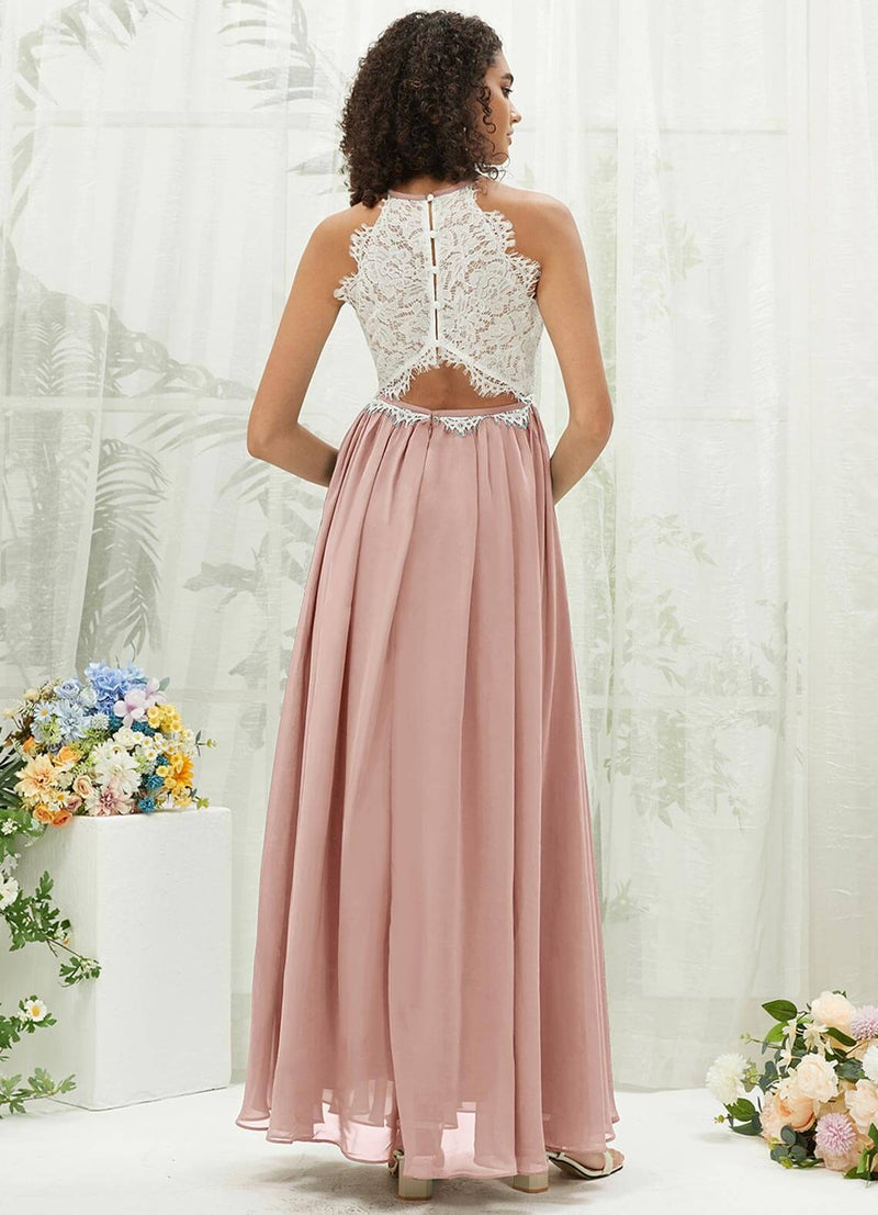 NZ Bridal Dusty Pink Halter Neck Flowy Chiffon bridesmaid dresses TC0426 Heidi b