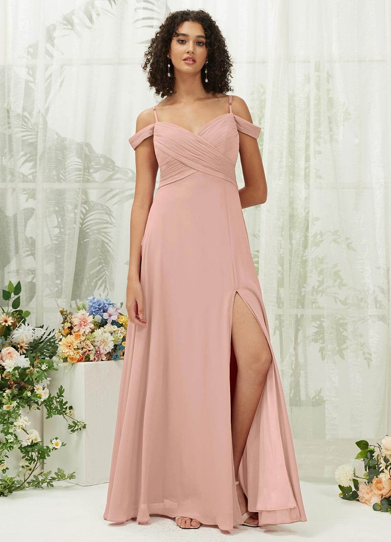 NZ Bridal Dusty Pink Slit Flowy Convertible Chiffon bridesmaid dresses TC30219 Celia a