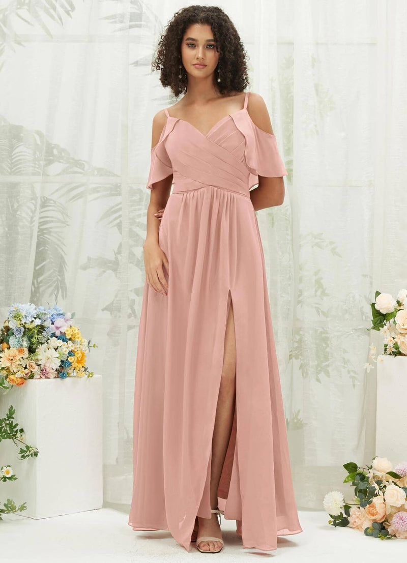 NZ Bridal Dusty Pink Sweetheart Chiffon Maxi bridesmaid dresses with Slit AM31003 Fiena a