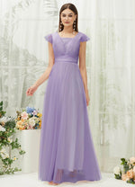 NZ Bridal Dusty Purple CapSleeves Tulle Maxi bridesmaid dresses R0410 Collins a