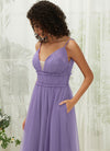 NZ Bridal Dusty Purple Tulle Pleated Maxi bridesmaid dresses R1029 Alma d