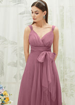 NZ Bridal Dusty Rose Straps Tulle Floor Length bridesmaid dresses 07303ep Yedda d