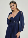 NZ Bridal Navy Blue Long Sleeves Chiffon Floor Length bridesmaid dresses 00461ep Liv detail1