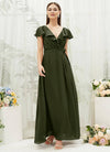 NZ Bridal Olive V Neck Wrap Chiffon Floor Length Bridesmaid Dress AZ31002 Jael d